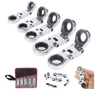 Generico Dual-Drive Nano Flex-Head Pocket Ratchet, 5 Pack Mini Retractable Double Box End Stubby Ratchet Wrench Set for Mechanical Repair, Plumbing Repair Narrow Spaces Wrenches