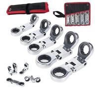 Generico Dual-Drive Nano Flex-Head Pocket Ratchet, 5 Pack Stubby Wrenches Set, 3/4“ Inch Retractable Ratchets Wrenches Set, Double Box End Ratcheting Wrench Set, Foldable for Narrow Spaces (1pcs)