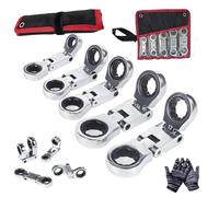 Generico Dual-Drive Nano Flex-Head Pocket Ratchet, 5 Pack Stubby Wrenches Set, 3/4“ Inch Retractable Ratchets Wrenches Set, Ratchet Spanner Crooked for Narrow Spaces (1Set)