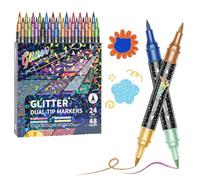 Generico Dual Tip Glitter Brush Markers, Colors Glitter Effect Brush Markers, 24/48/72/96 Colors Sparkle Pens -Water-Based Glitter Marker, for Doodle Writing, Coloring Books, Scrapbooking (48 Colors)