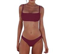 Generico Due Pezzi Donna Costume Mare Due Pezzi Costume da Bagno con Spacco Bikini per Donna Costume Bikini Donna Che Non Lascia Il Segno Costume Mare Donna Vestito da Mare (Red, S)