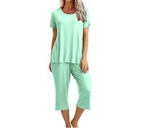 Generico Due Pezzi Donna Estivo Morbido Pigiama Offerte Completo Casual Pantalone e Top Signora Anziana a Maniche Corte da Set in Cotone Per Anziani Comodi Larghi Curvy Accogliente Tinta Unita
