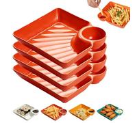 Generico Dumpling Plate with Dipping Saucer, 4-Pack Sauce Separator Plate for Sushi & Appetizers, Reusable Plastic Chip and Dip Serving Tray for Tacos, Fruit & Charcuterie (Orange)