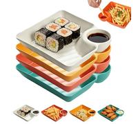 Generico Dumpling Plate with Dipping Saucer, 4-Pack Sauce Separator Plate for Sushi & Appetizers, Reusable Plastic Chip and Dip Serving Tray for Tacos, Fruit & Charcuterie (4pcs)