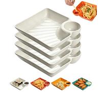 Generico Dumpling Plate with Dipping Saucer, 4-Pack Sauce Separator Plate for Sushi & Appetizers, Reusable Plastic Chip and Dip Serving Tray for Tacos, Fruit & Charcuterie (White)