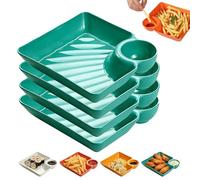 Generico Dumpling Plate with Dipping Saucer, 4-Pack Sauce Separator Plate for Sushi & Appetizers, Reusable Plastic Chip and Dip Serving Tray for Tacos, Fruit & Charcuterie (Green)
