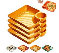 Generico Dumpling Plate with Dipping Saucer, 4-Pack Sauce Separator Plate for Sushi & Appetizers, Reusable Plastic Chip and Dip Serving Tray for Tacos, Fruit & Charcuterie (Yellow)