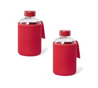 Genérico Duo di Bottiglie di Vetro 600ml Varie Combinazioni di Colori, 2 Bottiglie di Vetro, 2 Bottiglie di Vetro, Non perde il sapore del contenuto (Rosso e Rosso)