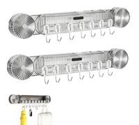 Generico Durable Wall Mounted Inline Vacuum Hooks, No-Drill Wall Mounted Spatula and Spoon Holder, Kitchen Load-Bearing Multi-Functional Spatula Holder Hook (Silver,2pcs)