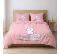 Generico durevole morbido e traspirante protegge dal restringimento set di biancheria da letto, rosa Blocco gattino carino 200 * 200cm Adatto per la camera da letto