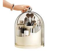 Generico Dustproof Brush Holder - 360 Degree Smooth Swivel, Clear Acrylic View Lid, Segmented Slot Compartments, Waterproof Base Shield | Cosmetic Brushes Storage Organizer For Vanity Dorm Bedroom