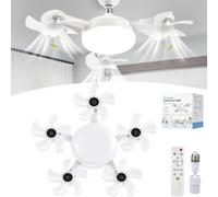 Generico E27 Socket Ceiling Fan Light 2 in 1, E27 Dimmable LED Socket Drone Fan Light, 3-Speeds & 3-Color Stepless Dimming Foldable Blades, Quiet Small Ceiling Fan for Bedroom Kitchen Garage (5-Head)