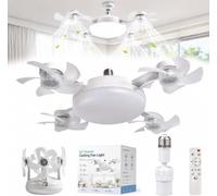 Generico E27 Socket Ceiling Fan Light 2 in 1, E27 Dimmable LED Socket Drone Fan Light, 3-Speeds & 3-Color Stepless Dimming Foldable Blades, Quiet Small Ceiling Fan for Bedroom Kitchen Garage (4-Head)