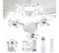 Generico E27 Socket Ceiling Fan Light 2 in 1, E27 Dimmable LED Socket Drone Fan Light, 3-Speeds & 3-Color Stepless Dimming Foldable Blades, Quiet Small Ceiling Fan for Bedroom Kitchen Garage (3-Head)