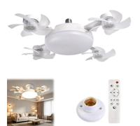 Generico E27 Socket Ceiling Fanlight, 2-in-1 Silent LED Fan with Remote Control, 3 Wind Speeds,3-Color LED Light,3/4/5 Head Options,Screw in Fan Light for Bedroom Garage Kitchen
