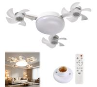 Generico E27 Socket Ceiling Fanlight, 2-in-1 Silent LED Fan with Remote Control, 3 Wind Speeds,3-Color LED Light,3/4/5 Head Options,Screw in Fan Light for Bedroom Garage Kitchen