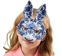 Generico Easter Animal Rabbit Face Masque - Creative Bunny Cosplay, Blue And White Porcelain Style, Facial Cover | Costume Accessory For Halloween, Christmas, Easter, Party Costume Accessory