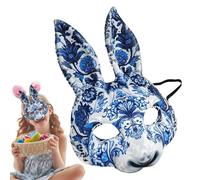 Genérico Easter Animal Rabbit Masque - Creative Half Face Bunny, Blue And White Porcelain Style | Cosplay Costume Viso Cover For Halloween, Christmas Carnival Festival Party Accessory