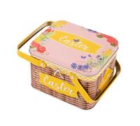 Generico Easter Basket - 6.1 inch Iron Candy Holder | Metal Tin Box with Lid, Decorative Storage Container for Holiday Chocolates, Party Treats, Stocking Stuffers And Gift Giving