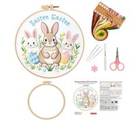 Genérico Easter Bunny Embroidery Kit, Embroidery Beginner Kit, Spring Sewing Art Crafting Pre-Printed Fabric For Women Girls Teens Needlework Enthusiasts Rainy Day Home Road Trip