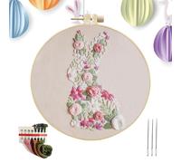 Genérico Easter Bunny Embroidery Kit For Beginners - Set completo con Hoop, Thread, Fabric & Easy Instructions | Cute Hand Embroidery For Festive Wall Decor, Crafts & Relaxation