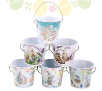Generico Easter Bunny Gift Bags For Kids - 6 Pieces Rabbit Pattern Storage Container | Metal Treat Bucket With Handle | For Kids Easter Spring Party Favors Candy Chocolate Egg Hunts