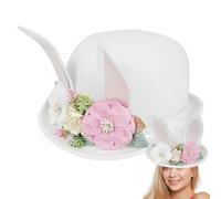 Generico Easter Bunny Hat, Cute Bunny Ears Bowler Beanie Hat with Floral Accents, Soft Plush Party Headdress, Stylish Carnival Costume Headpiece for Women and Men, Ideal for Easter and Cosplay Events