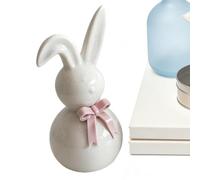 Generico Easter Bunny Sculpture - Ceramic Spring Rabbit, Porcelain Hare Ornament for Home, Clay Figurine with Bowknot, Farmhouse Decor, Resin Bunny Statue for Apartment and Study