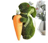 Generico Easter Bunny Sculpture - Green Flocked Moss Rabbit Figurine, Standing Carrot Holding Animal Statue | Decorative Ornament for Tabletop Farmhouse Patio Yard Garden Holiday Styling Use