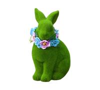 Generico Easter Bunny Statue - 10 inch Resin 3D Flocked Bunny Figurine | Green Garden Decor with Floral Wreath for Yard, Porch, Door, Table, Office Desk, And Spring Party