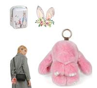 Generico Easter Cute Bunny Plush Keychain - Iron Box Gift Option & Ultra-Soft Real Fur - Handmade Rabbit Charms for Handbags (C)