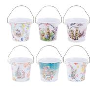 Generico Easter Party Favor Bucket - 6 Pieces Rabbit Pattern Container, Metal Chocolate Buckets With Handle | Mini Pails For Kids Easters Spring Party Favors Candy Chocolates Egg Hunt