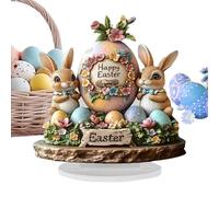 Generico Easter Table Decorations, 19x20cm Easter Bunny Egg Sign for Table | Festive Feelings Spring Bunny Egg Desk Ornaments 2D Acrylic, Eye-Catching Farmhouse Desktop Decorations for Home