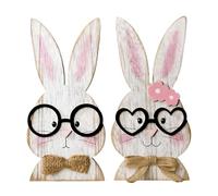 Generico Easter Table Sign - 7 inch Wood & Linen Bunny Farmhouse Decor | 2-Piece Rustic Table Centerpiece for Kitchen, Mantel, Entryway, Shelf, Workplace, And Indoor Display