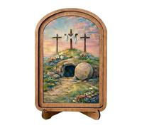 Generico Easter Tomb Decor Figurine, Wooden Resurrection Scene Set, Religious Holiday with Spring Display, Faith Decor with Church Style, Home Decoration, Easter Figure for Church Bookshelf Party