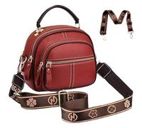 Generico Eastward Crossbody Bag, with Two Adjustable Shoulder Straps, Mutiple Compartments Leather Crossbody Bag (Red)