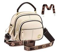 Generico Eastward Crossbody Bag, with Two Adjustable Shoulder Straps, Mutiple Compartments Leather Crossbody Bag (Beige)
