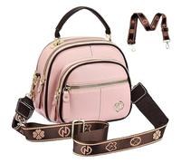 Generico Eastward Crossbody Bag, with Two Adjustable Shoulder Straps, Mutiple Compartments Leather Crossbody Bag (Pink)