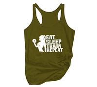 Generico Eat Sleep Train ripetutamente Canotta a Spalle Scoperte da Donna Regalo per Ragazze Canotta da Palestra Motivazionale Allenamento Divertente per Sollevamento (Army Green, XXL)