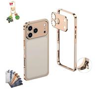 Generico Edgepatrol Pro Metal Case, Ultra-Thin Metal Frame Heat Dissipation Case with Lens Protector for Phone 17/16/15/14 Pro Max, Shockproof Phone Shell (for 15promax,Desert Gold)