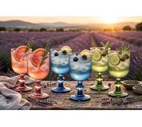 Generico EDITACASA - Set 6 Bicchieri Calice in Vetro Righe 250ml - 2 Rosa 2 Blu 2 Verde - Bicchieri Colorati Vintage cm 8x15 - Calici Acqua Vino Cocktail - Lavastoviglie - D&Casa Collection - Gicos