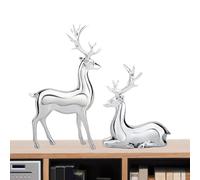 Generico Electroplated Silver Reindeer - 21cm Silver Deer Christmas Decor - Resin Reindeer Figurine, Elegant Resin Deer Set Adds Festive Charm Compact And Ideal for Christmas, New Year or Home