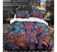 Generico Elefante mandala Copripiumino Set, Biancheria Letto Microfibra Set Stile bohemien Copripiumino 200x200 e 2 Federe Cuscino Letto, Cerniera, Uomini, Donne P1186