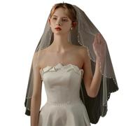Generico Elegant 1-Layer Bridal Veil with Handmade Beading Edge - White Wedding Headdress for Brides