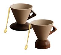 Generico Elegant Conical Coffee Cup with Wooden Base, 250ML Elegant Conical Coffee Cup, Creative Cone Tea mug set with Base, Fun Triangle Handle for home and office use (2 Mix,250ML)