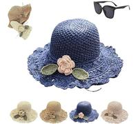Generico Elegant Crochet Straw Hat with Ruffle Detail,Women Vintage Ruffle Bowknot Straws Hat,UV Protection Hand Woven Sun Hats