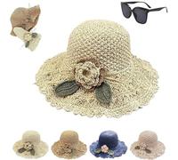 Generico Elegant Crochet Straw Hat with Ruffle Detail,Women Vintage Ruffle Bowknot Straws Hat,UV Protection Hand Woven Sun Hats