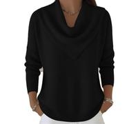 Generico Elegant Vintage Soft Triangle Neck Sweater Top Women’s Long Sleeve Knit Pullover Comfy Hip Length Shawl Collar Winter Wear