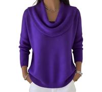 Generico Elegant Vintage Soft Triangle Neck Sweater Top Women’s Long Sleeve Knit Pullover Comfy Hip Length Shawl Collar Winter Wear