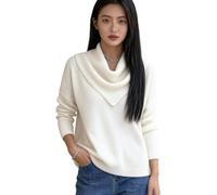 Generico Elegant Vintage Soft Triangle Neck Sweater Top Women’s Long Sleeve Knit Pullover Comfy Hip Length Shawl Collar Winter Wear